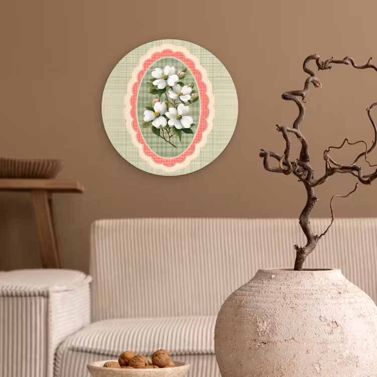 Bloemen - Illustratie - Geruit - Groen Wandcirkel plexiglas klein -sfeer1