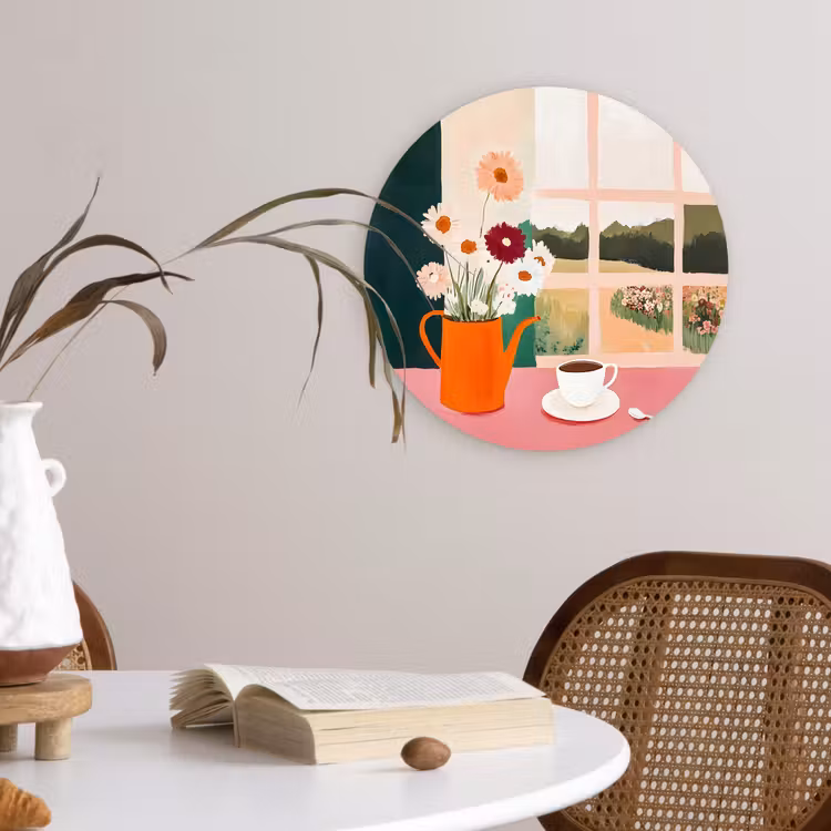 Bloemen - Koffie - Raam Wandcirkel plexiglas klein -sfeer4