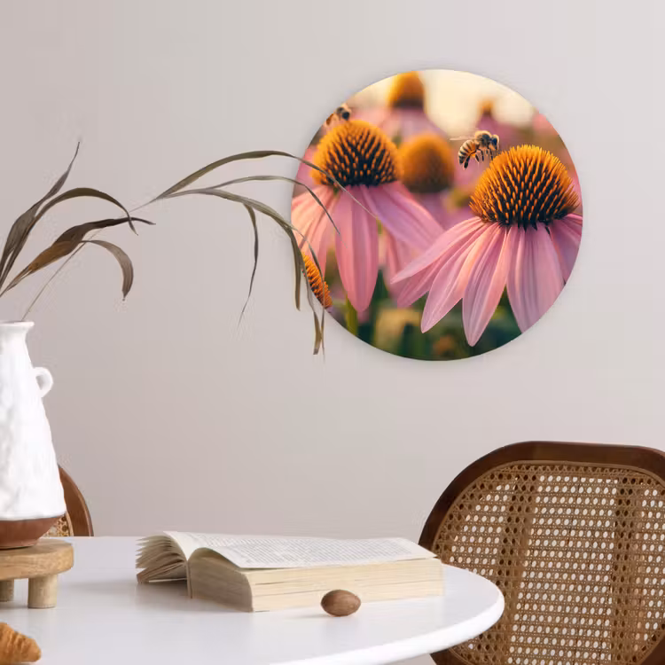 Bloemen - Paars - Bijen Wandcirkel plexiglas klein -sfeer4
