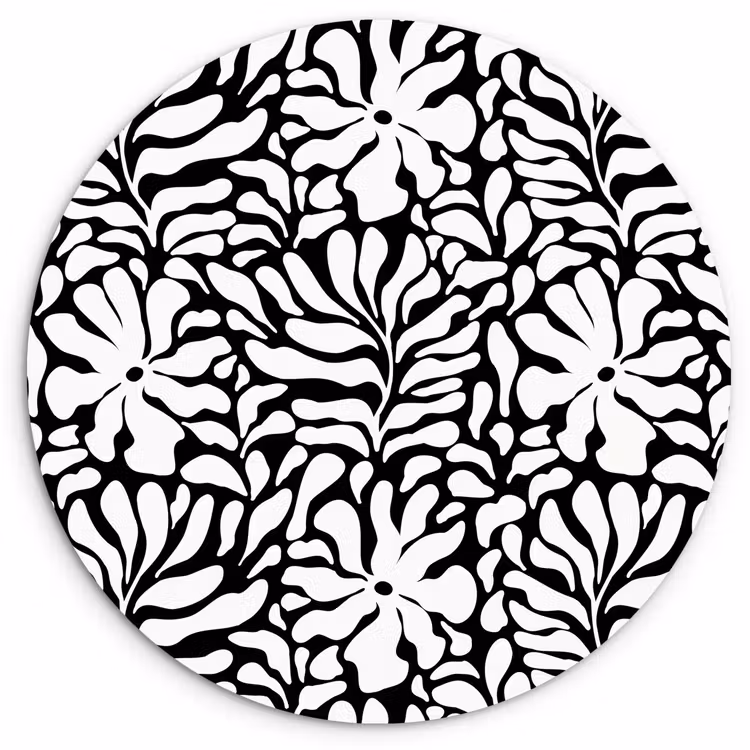 Bloemen - Patroon - Zwart - Wit Wandcirkel plexiglas klein 852 -3d