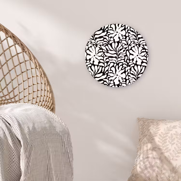 Bloemen - Patroon - Zwart - Wit Wandcirkel plexiglas klein 852 -sfeer5