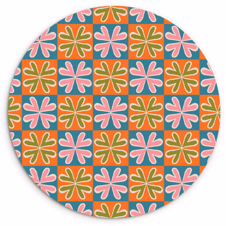 Bloemen - Retro - Patroon - Kleurrijk Wandcirkel plexiglas klein 852 -3d