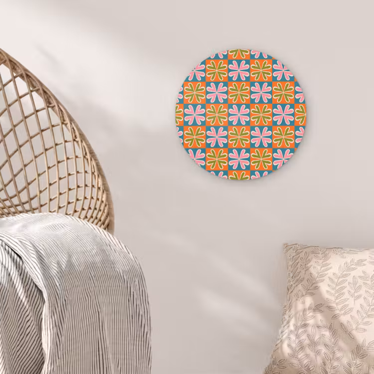 Bloemen - Retro - Patroon - Kleurrijk Wandcirkel plexiglas klein 852 -sfeer5