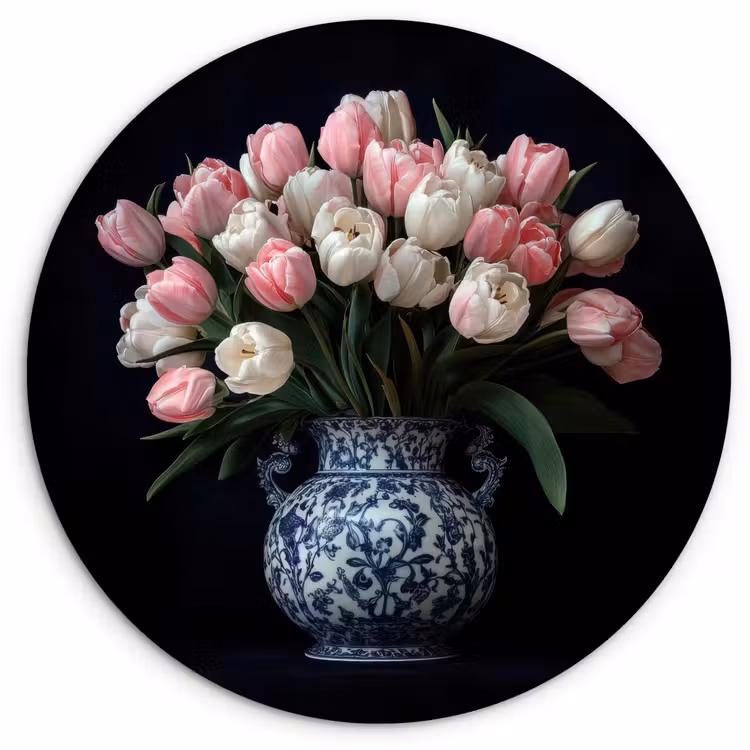 Bloemen - Roze - Tulpen - Vaas Wandcirkel plexiglas klein -3d