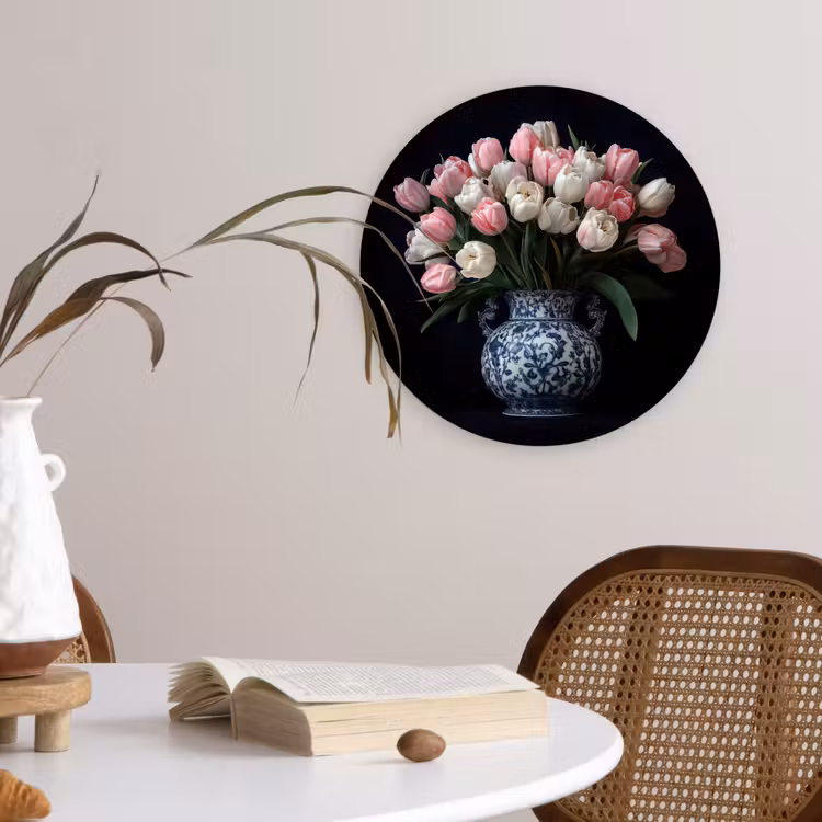 Bloemen - Roze - Tulpen - Vaas Wandcirkel plexiglas klein -sfeer4