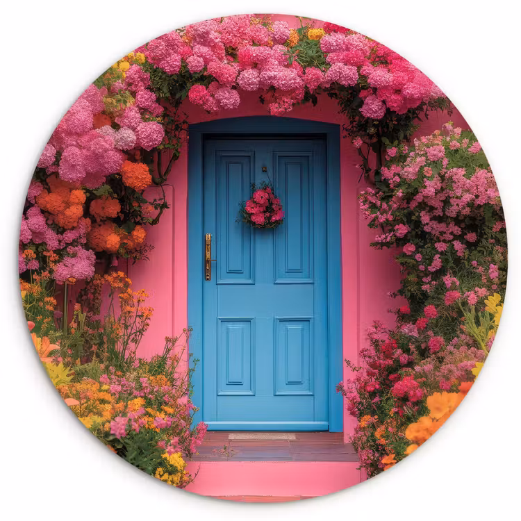 Bloemen - Deur - Roze Wandcirkel plexiglas klein -3d