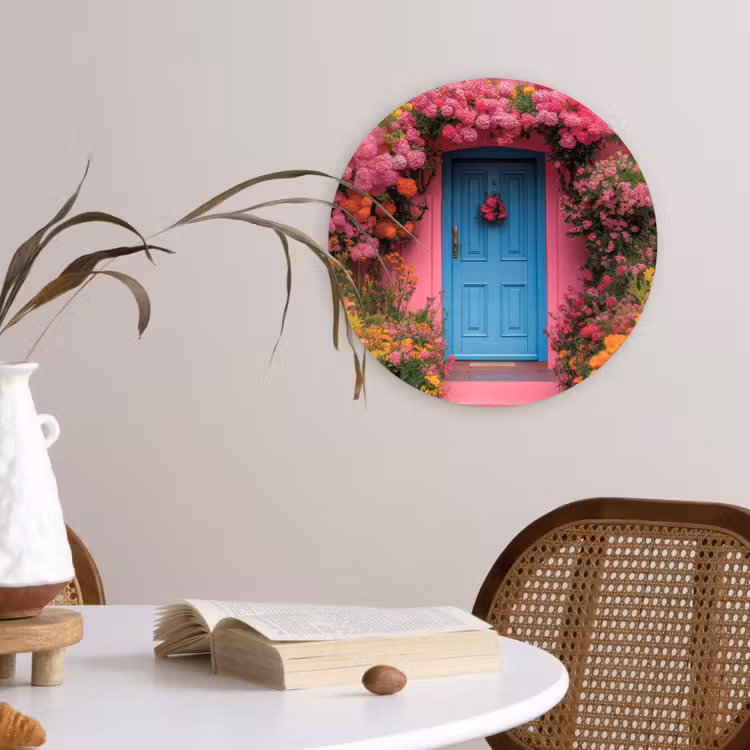 Bloemen - Deur - Roze Wandcirkel plexiglas klein -sfeer4