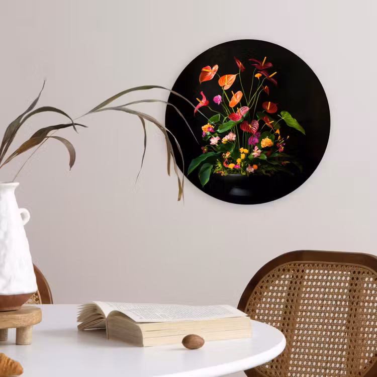 Bloemen - Vaas - Kleurrijk Wandcirkel plexiglas klein -sfeer4