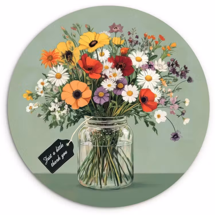 Bloemen - Vaas - Kaartje Wandcirkel plexiglas klein -3d