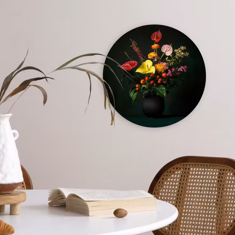 Bloemen - Vaas - Zwart Wandcirkel plexiglas klein -sfeer4