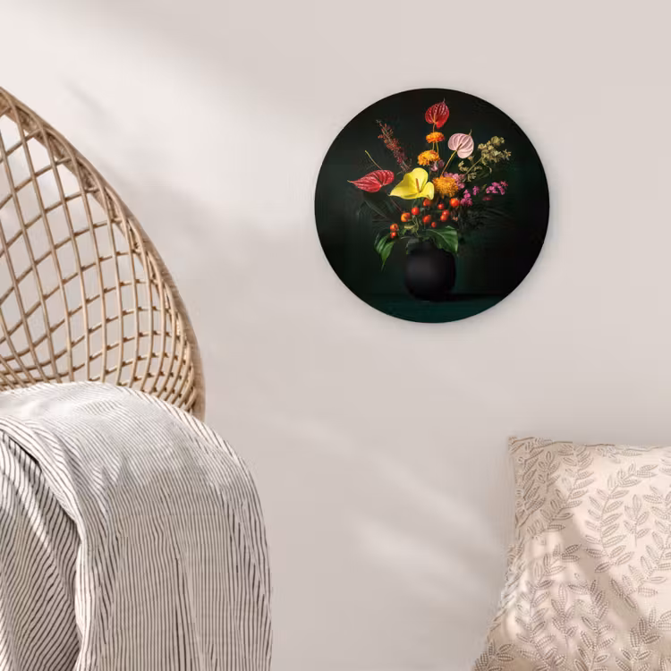 Bloemen - Vaas - Zwart Wandcirkel plexiglas klein -sfeer5