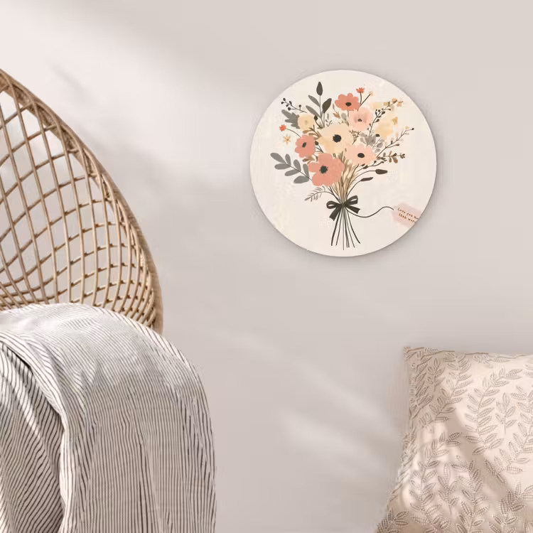 Bloemen - Quote - Beige - Lint Wandcirkel plexiglas klein -sfeer5
