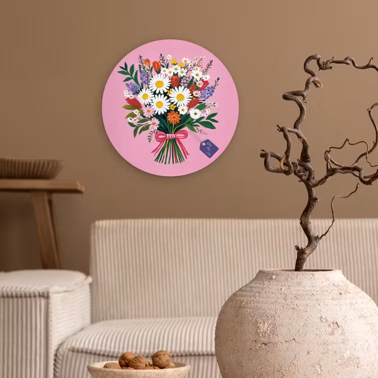 Bloemen - Quote - Kaartje - Kleurrijk Wandcirkel plexiglas klein -sfeer1