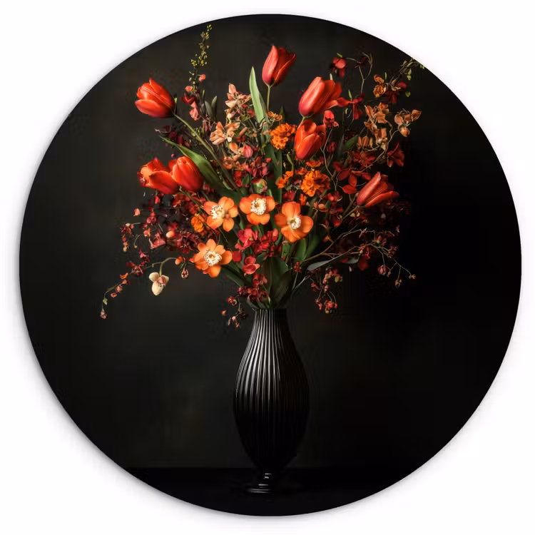 Bloemen - Takken - Boeket Wandcirkel plexiglas klein -3d