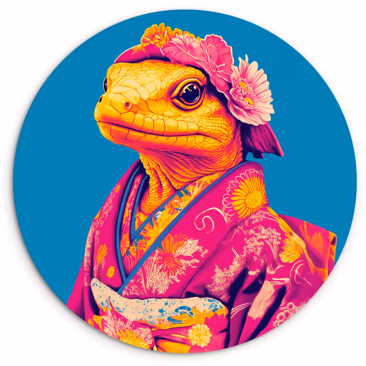 Bloemenkrans - Hagedis - Kimono - Paars Wandcirkel plexiglas klein -3d