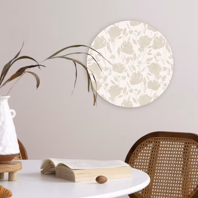 Bloemenpatroon - Silhouet - Wit Wandcirkel plexiglas klein 852 -sfeer4