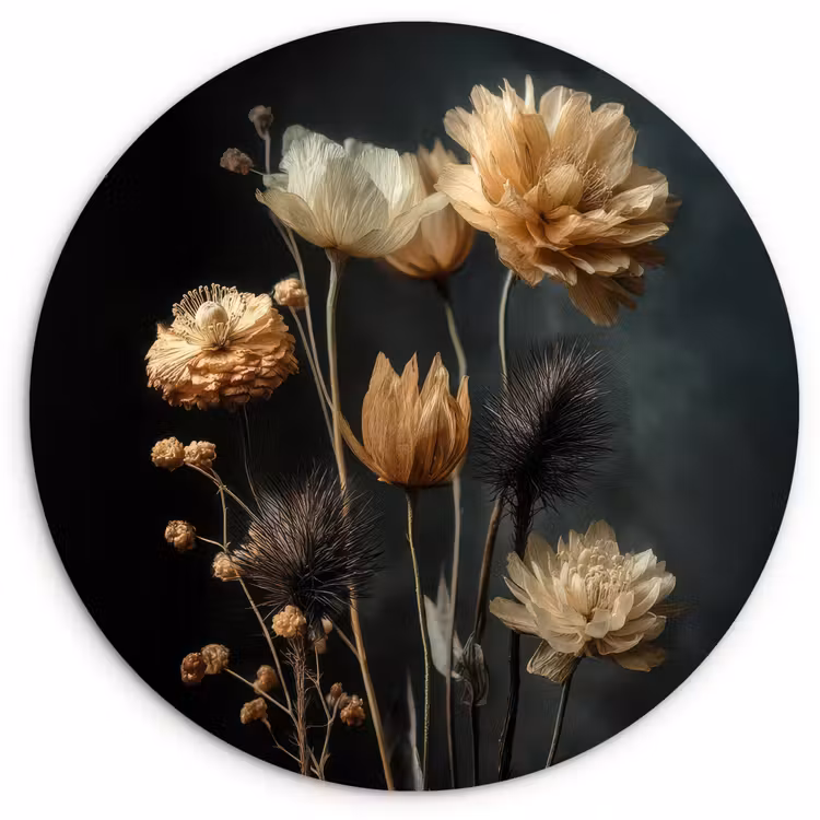 Boeket - Bloemen - Licht - Zwart Wandcirkel plexiglas klein -3d
