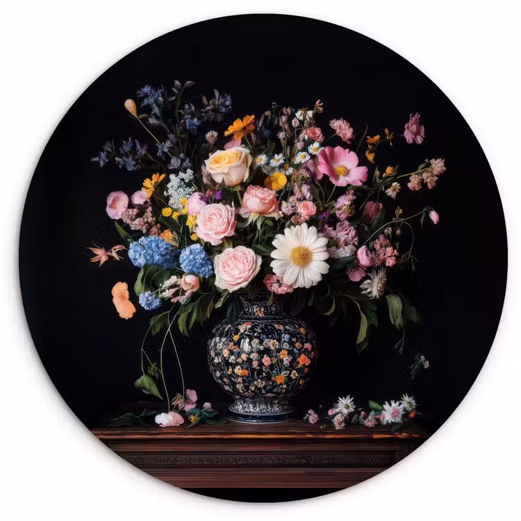 Bloemenvaas - Hout - Bloemen - Boeket Wandcirkel plexiglas klein -3d