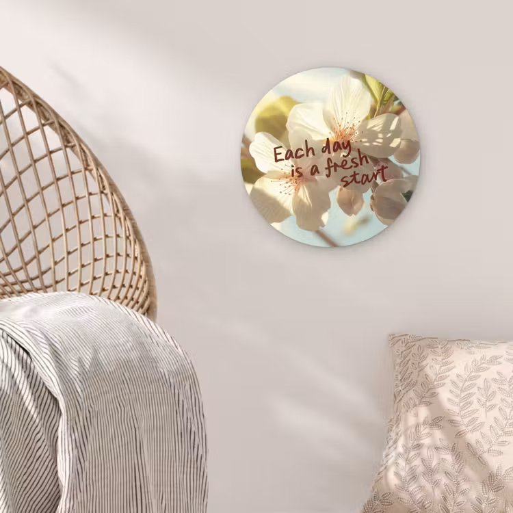 Bloesems - Zonlicht - Quote - Wit Wandcirkel plexiglas klein -sfeer5