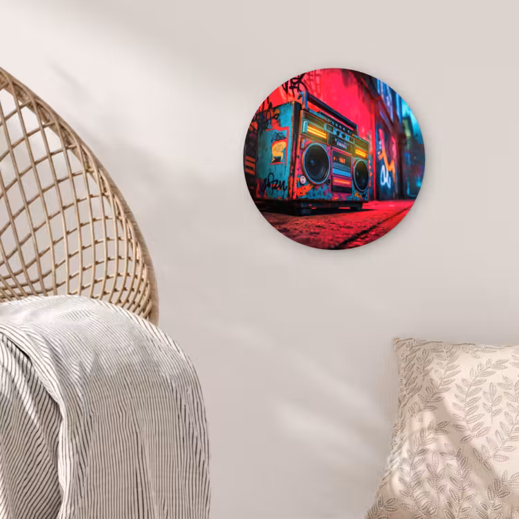Boombox - Rood - Graffiti - Neon Wandcirkel plexiglas klein -sfeer5