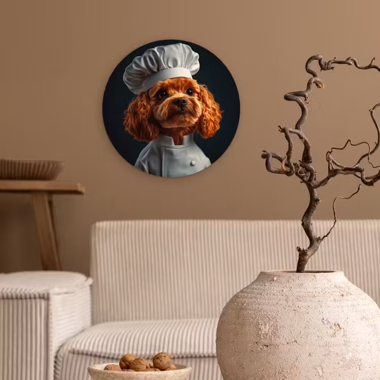 Bruin - Kok - Hondje Wandcirkel plexiglas klein -sfeer1