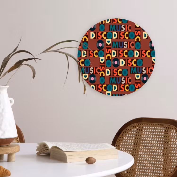 Bruin - Retro - Disco - Patroon Wandcirkel plexiglas klein 852 -sfeer4