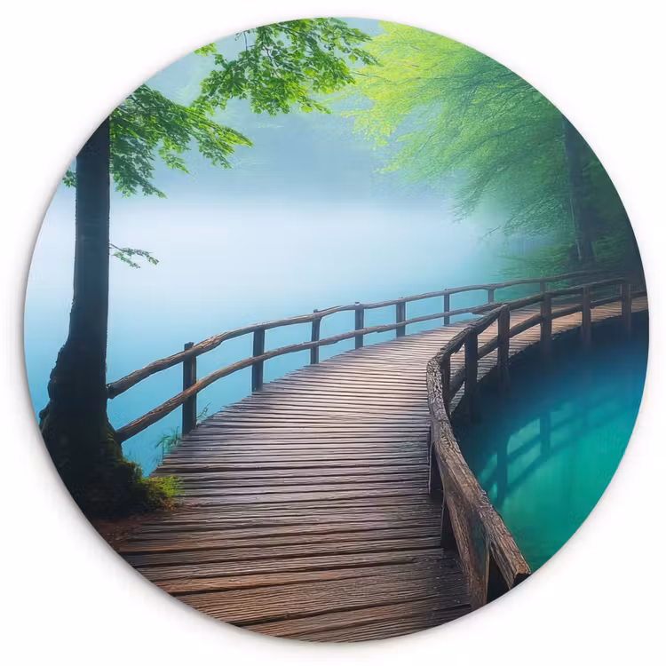 Brug - Water - Rivier - Bos Wandcirkel plexiglas klein -3d
