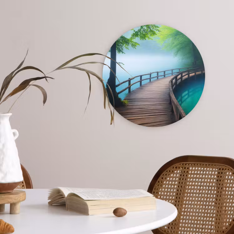 Brug - Water - Rivier - Bos Wandcirkel plexiglas klein -sfeer4