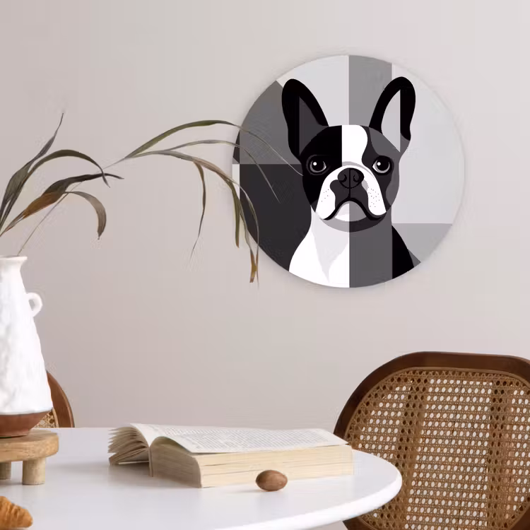 Buldog - Zwart - Abstract - Vlakken Wandcirkel plexiglas klein -sfeer4