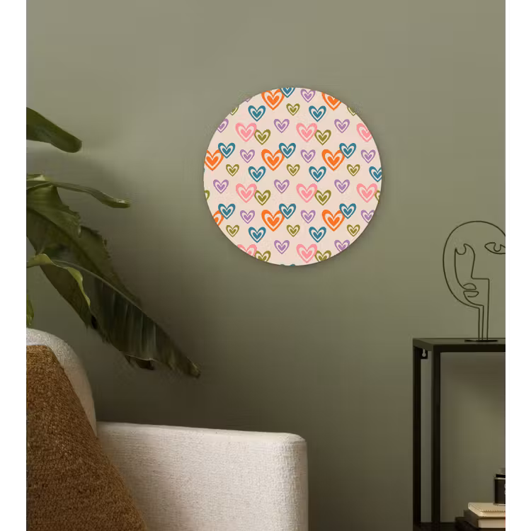 Kleurrijk - Hartjes - Patroon - Beige Wandcirkel plexiglas klein 852 -sfeer3