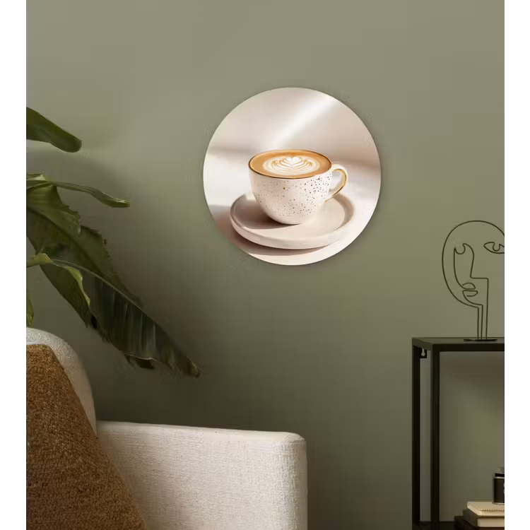 Cappuccino - Schuim - Schotel - Beige Wandcirkel plexiglas klein -sfeer3