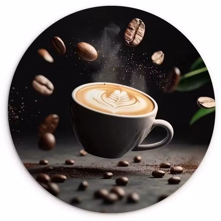Cappuccino - Kop - Bonen - Bruin Wandcirkel plexiglas klein -3d