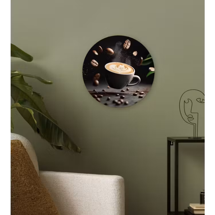 Cappuccino - Kop - Bonen - Bruin Wandcirkel plexiglas klein -sfeer3