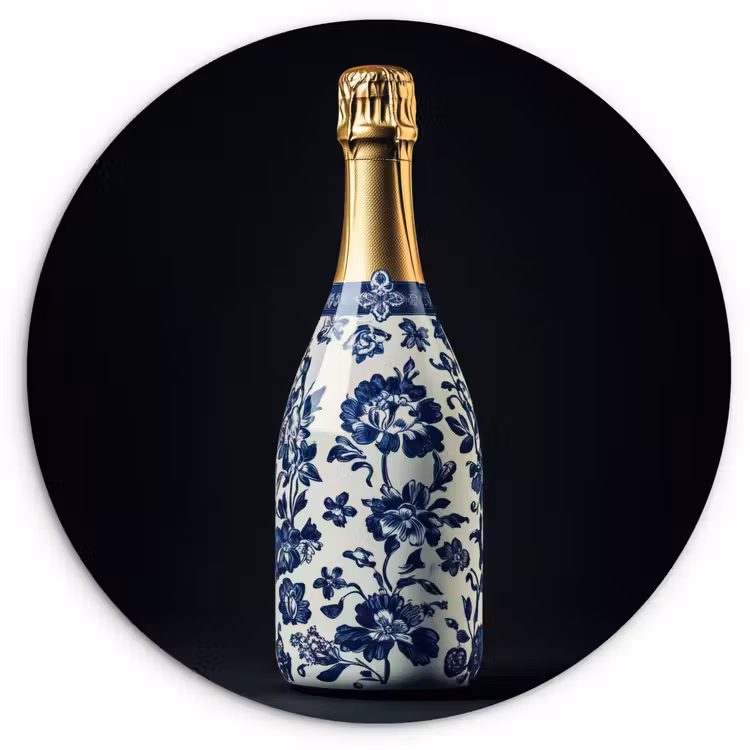 Champagne - Bloemen - Goud - Chique Wandcirkel plexiglas klein -3d