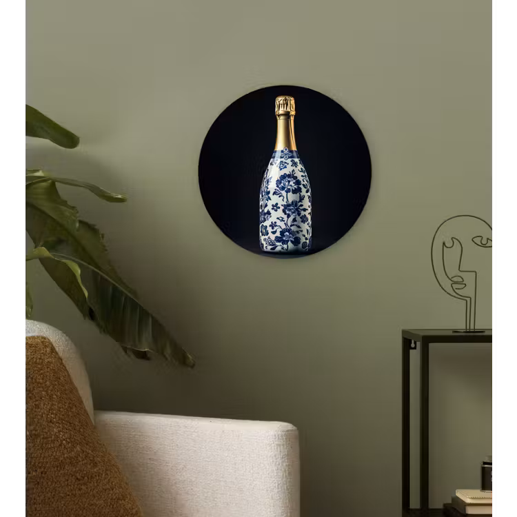 Champagne - Bloemen - Goud - Chique Wandcirkel plexiglas klein -sfeer3