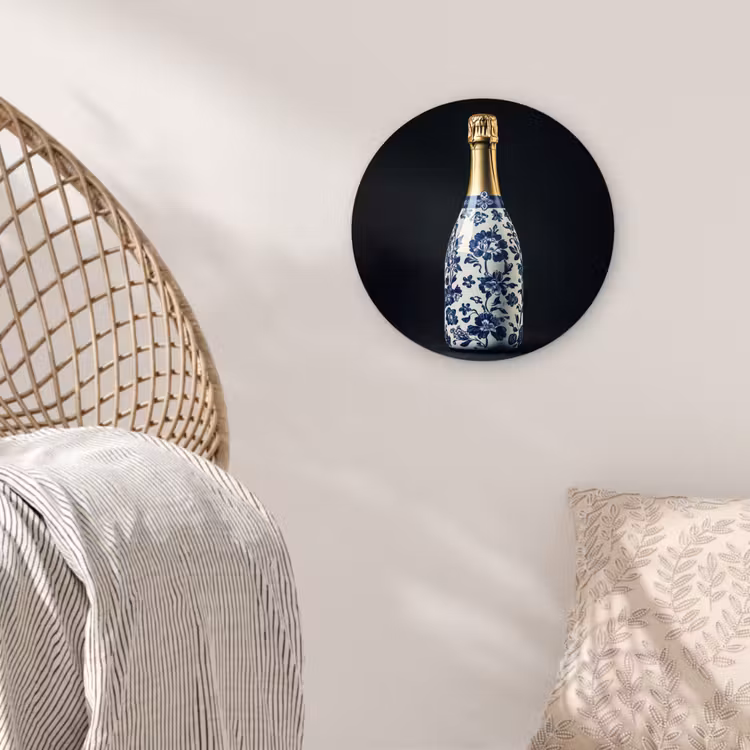 Champagne - Bloemen - Goud - Chique Wandcirkel plexiglas klein -sfeer5