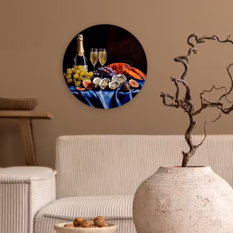 Champagne - Luxe - Oesters Wandcirkel plexiglas klein -sfeer1