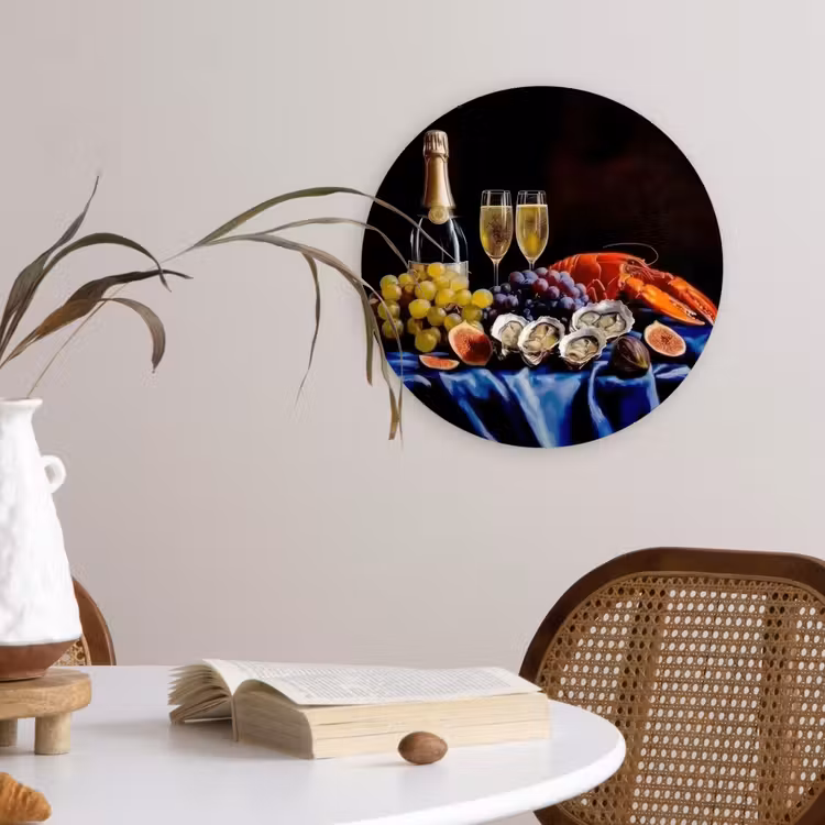 Champagne - Luxe - Oesters Wandcirkel plexiglas klein -sfeer4