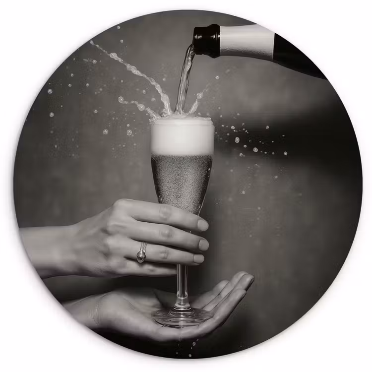 Champagnefles - Glas - Minimalistisch - Spetters Wandcirkel plexiglas klein -3d