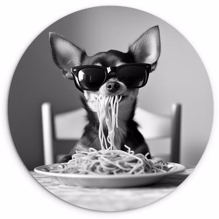Chihuahua - Hond - Zonnebril - Humoristisch - Zwart - Wit - Spaghetti Wandcirkel plexiglas klein -3d