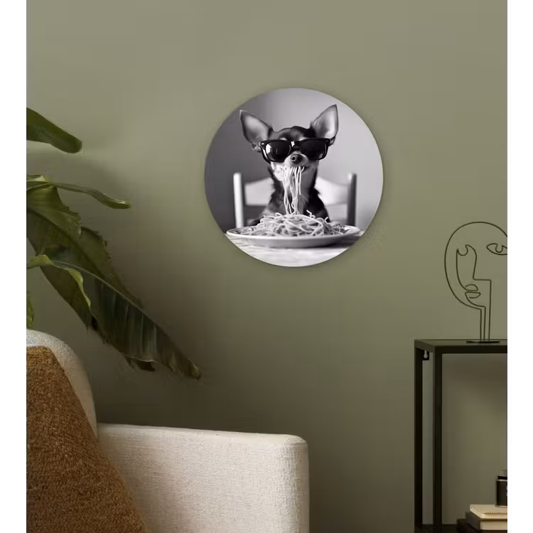 Chihuahua - Hond - Zonnebril - Humoristisch - Zwart - Wit - Spaghetti Wandcirkel plexiglas klein -sfeer3