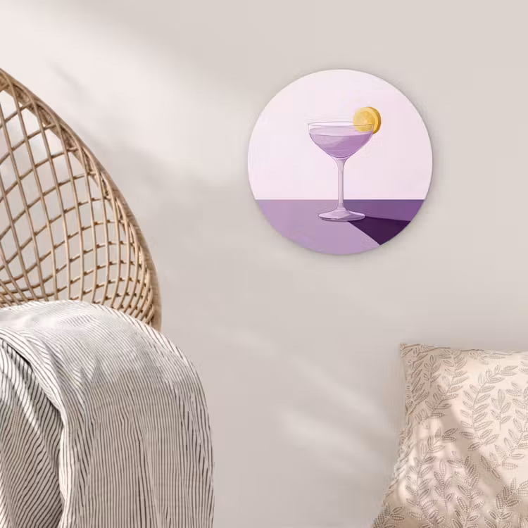 Cocktail - Paars - Minimalistisch - Citroen Wandcirkel plexiglas klein -sfeer5