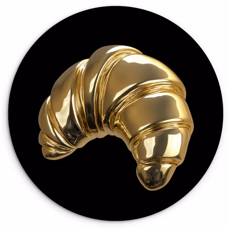 Croissant - Brood - Goud - Zwart Wandcirkel plexiglas klein -3d