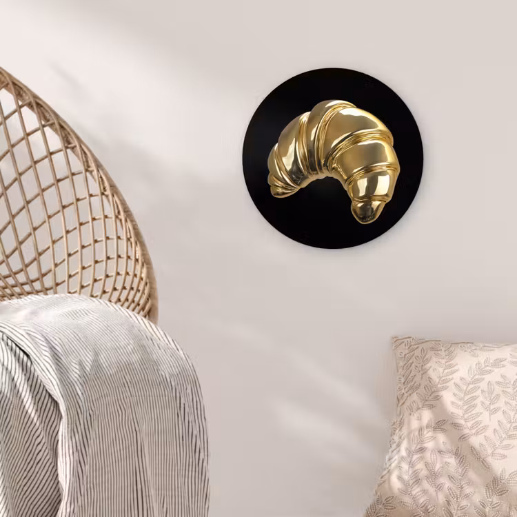 Croissant - Brood - Goud - Zwart Wandcirkel plexiglas klein -sfeer5