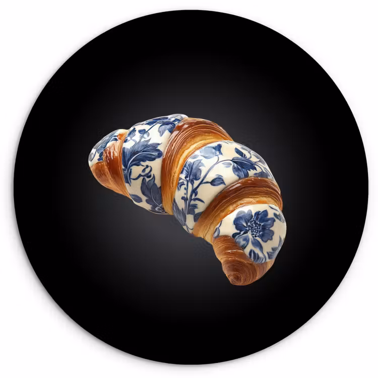Croissant - Bloemenpatroon - Delftsblauw Wandcirkel plexiglas klein -3d