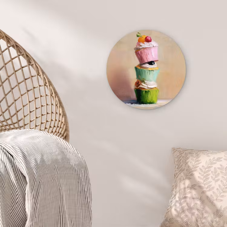 Cupcakes - Gestapeld - Kleurrijk - Fruit Wandcirkel plexiglas klein -sfeer5