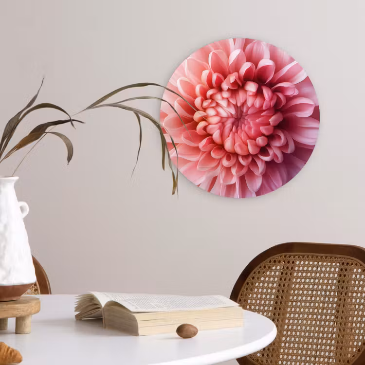 Dahlia - Bloem - Close up - Roze Wandcirkel plexiglas klein -sfeer4