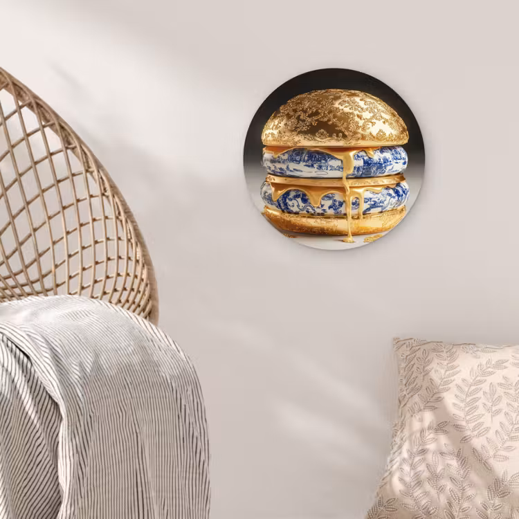 Delftsblauw - Goud - Burger Wandcirkel plexiglas klein -sfeer5