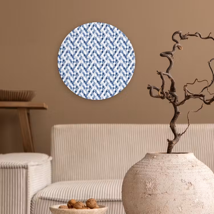 Diamant - Patroon - Blauw - Wit Wandcirkel plexiglas klein 852 -sfeer1