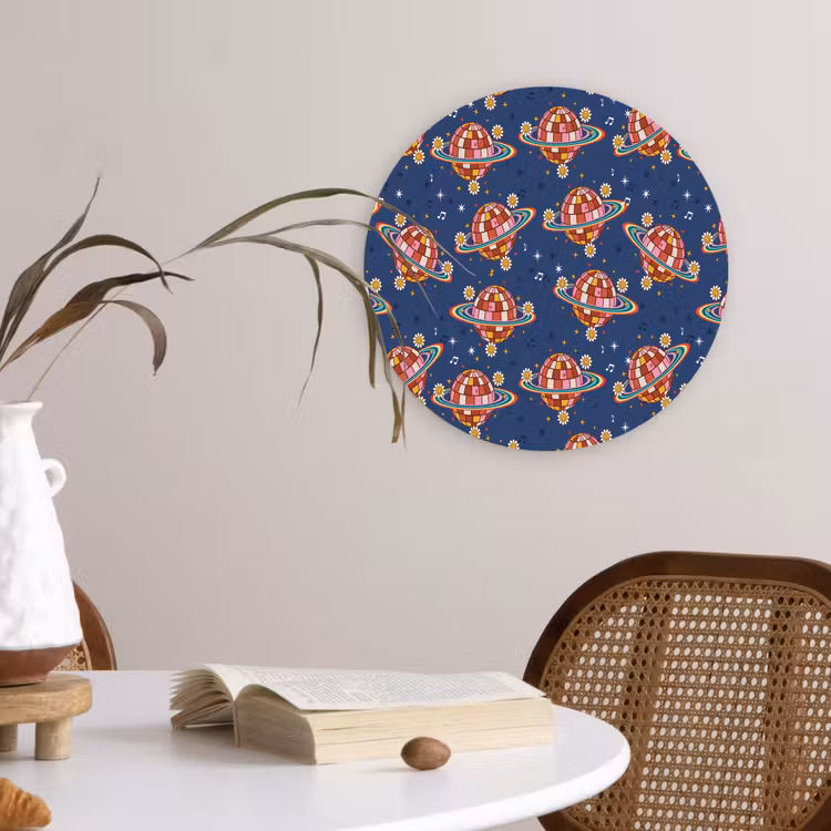 Disco - Blauw - Patroon Wandcirkel plexiglas klein 852 -sfeer4